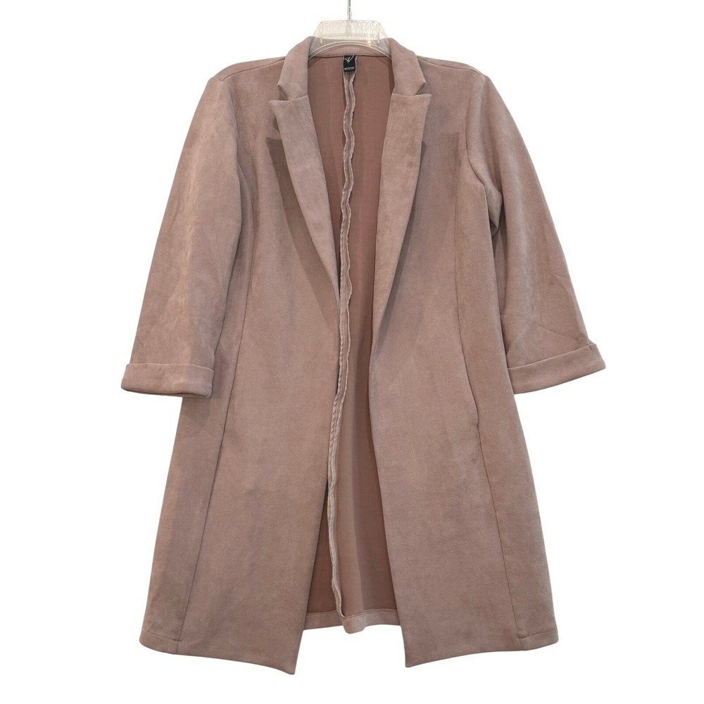 Windsor Mauve Pink Faux Suede Open Front Trench Coat Duster Jacket Size Medium